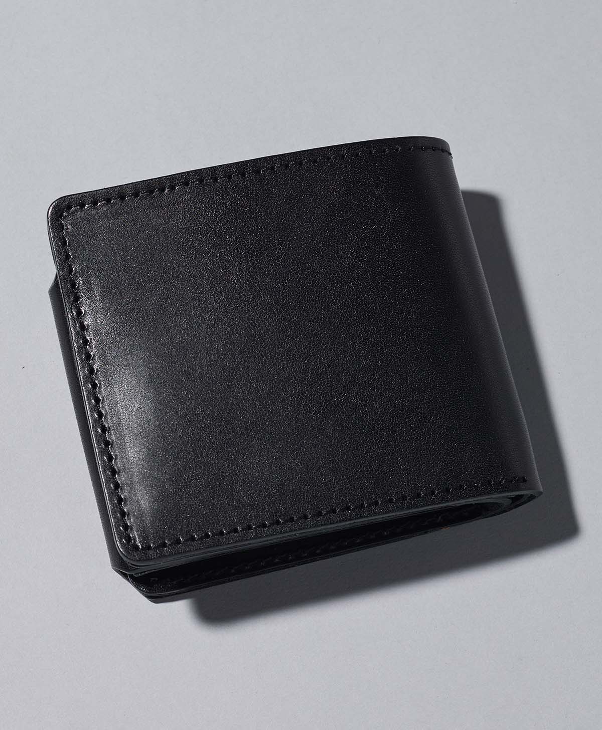 サドル型 二つ折り財布 メンズ レディース 本革 大容量 カード収納 ブラック / ブラック