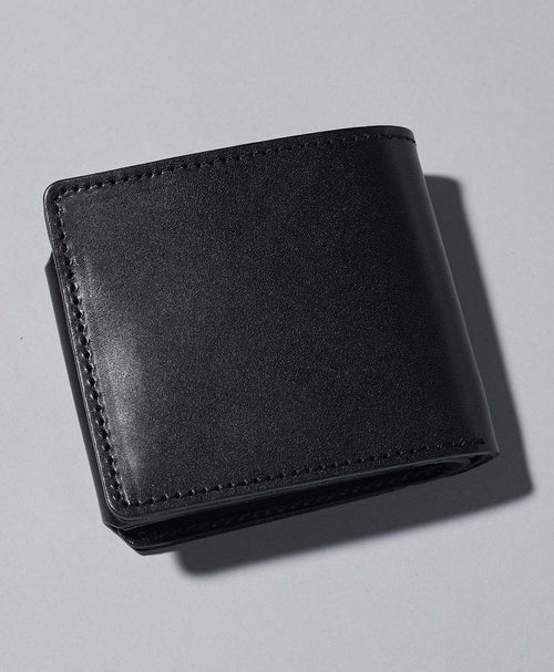 サドル型 二つ折り財布 メンズ レディース 本革 大容量 カード収納 ブラック / ブラック