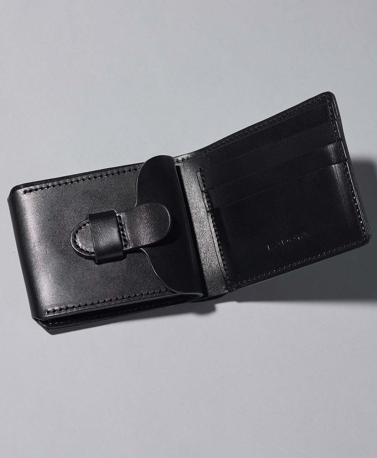サドル型 二つ折り財布 メンズ レディース 本革 大容量 カード収納 ブラック / ブラック