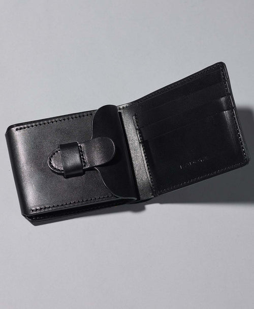 サドル型 二つ折り財布 メンズ レディース 本革 大容量 カード収納 ブラック / ブラック