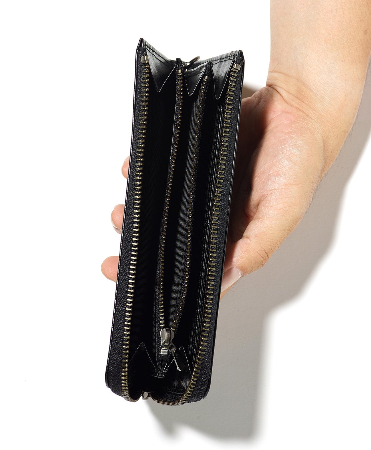本革 L字ファスナー財布 メンズ レディース コンパクト 大容量 小銭入れ付き カード収納 ブラック / ブラック